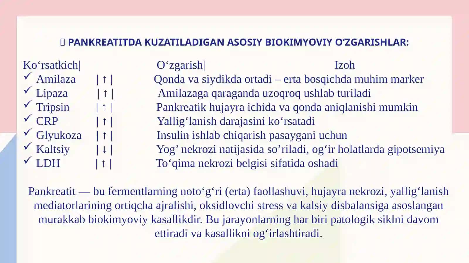 Pankreatitning biokimyoviy asoslari. Davolash va diagnostika tamoyillari 4