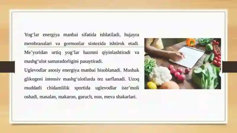 JISMONIY TARBIYA VA SPORT MASHG'ULOTLARI DAVRIDA OVQATLANISH GIGIYENASI 4