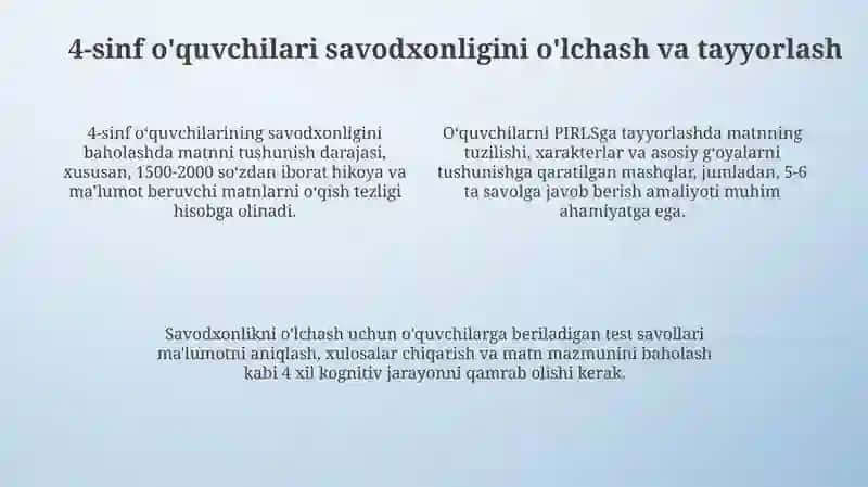 Xalqaro PIRLS dasturiga tayyorlash (4-sinf misolida) 4