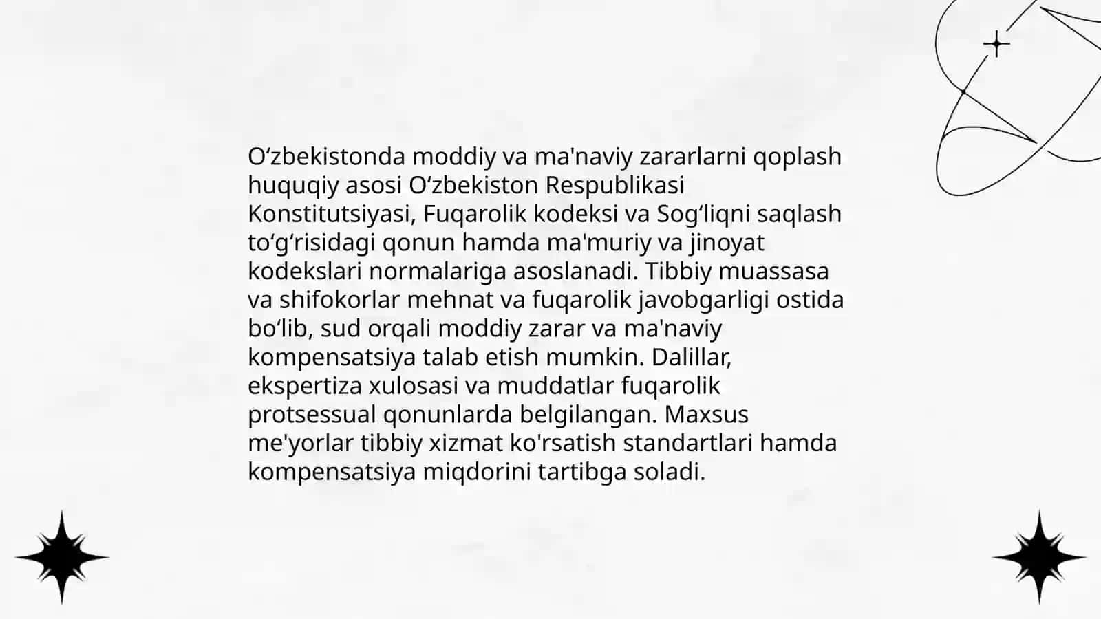 Tibbiy yordam ko'rsatishda yetkazilgan moddiy va ma'naviy zararni qoplash masalasining etik-huquqiy jihatlar 4