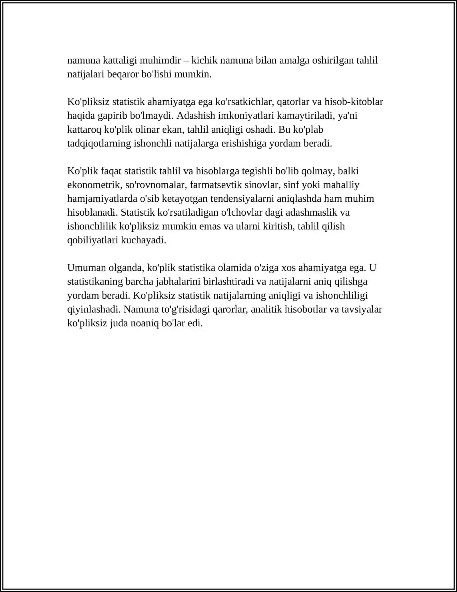 KO'PLIK, VARISTSION QATOR, ULAR BILAN ISHLASH: MODA, MEDIANA, TARTIBLASH 4