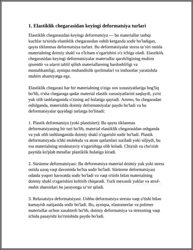 Elastiklik Chegarasidan Keyingi Hisoblar 4
