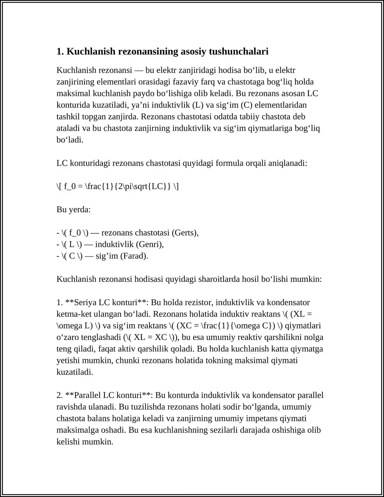 TOK VA KUCHLANISHNING REZONANSI VA ULARNING RADIOTEXNIKADA QÕLLANILISHI 4