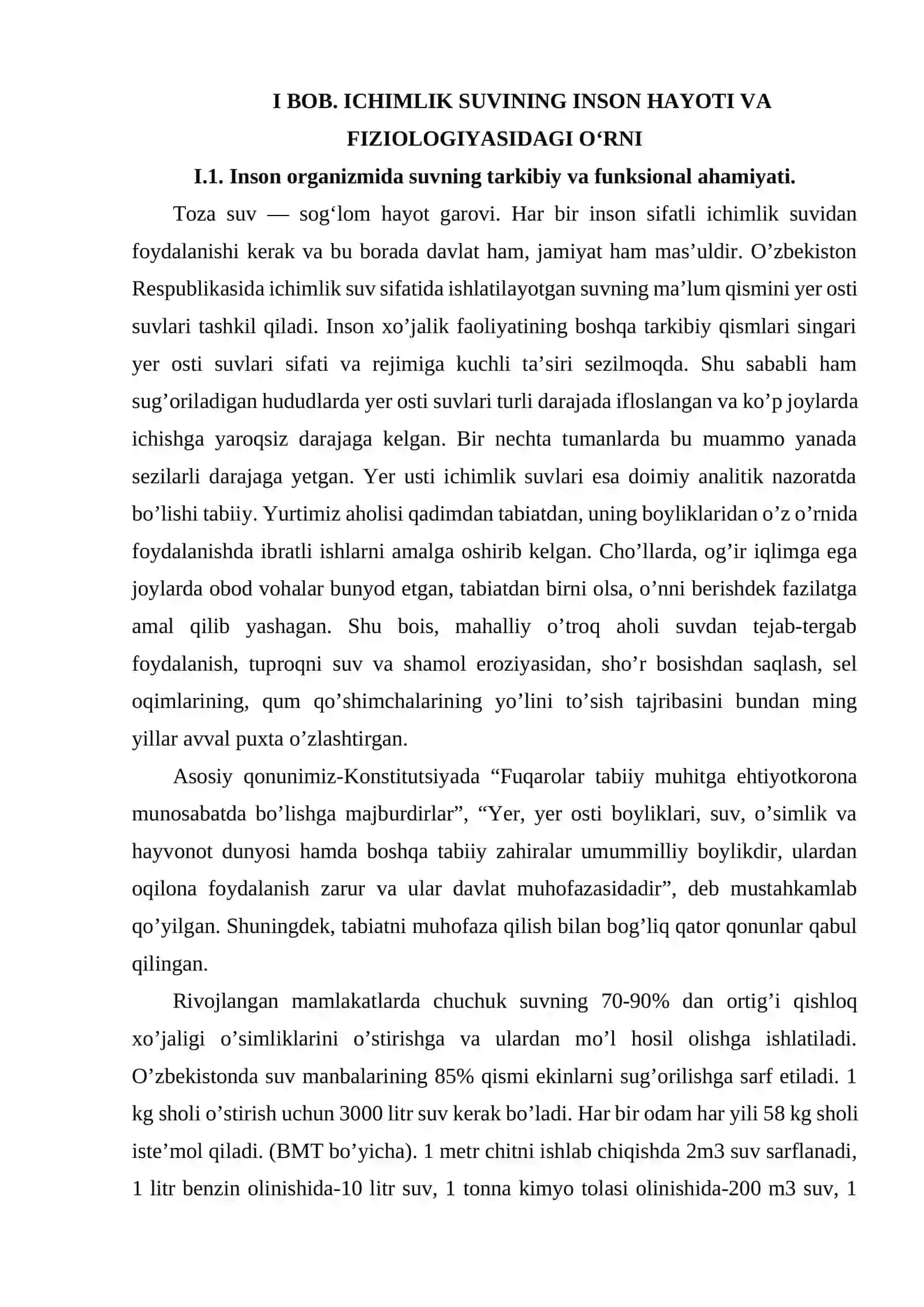 Ichimlik suvining inson hayotidagi ahamiyati va suv sifati  hamda sog’liq o’rtasidagi bog’liqlik 4