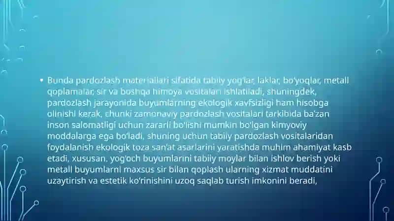 Taqdimot Amaliy san'atda buyumlarga pardoz berishni usullarini o'rganish. 4