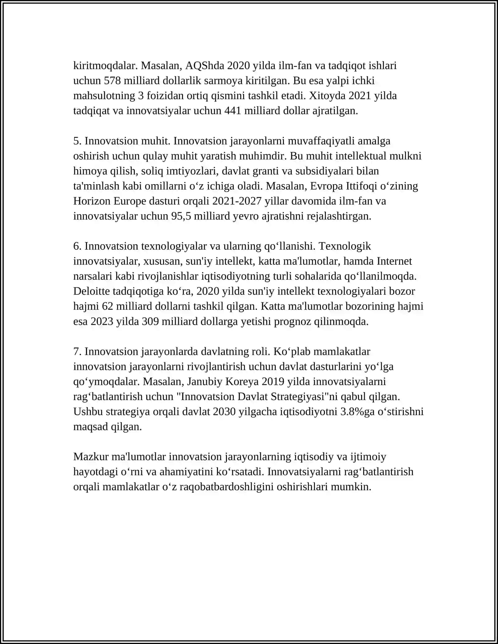 MUSTAQIL ISH Mavzu: INAVATSION OZGARISHLAR VA TURLARI 4