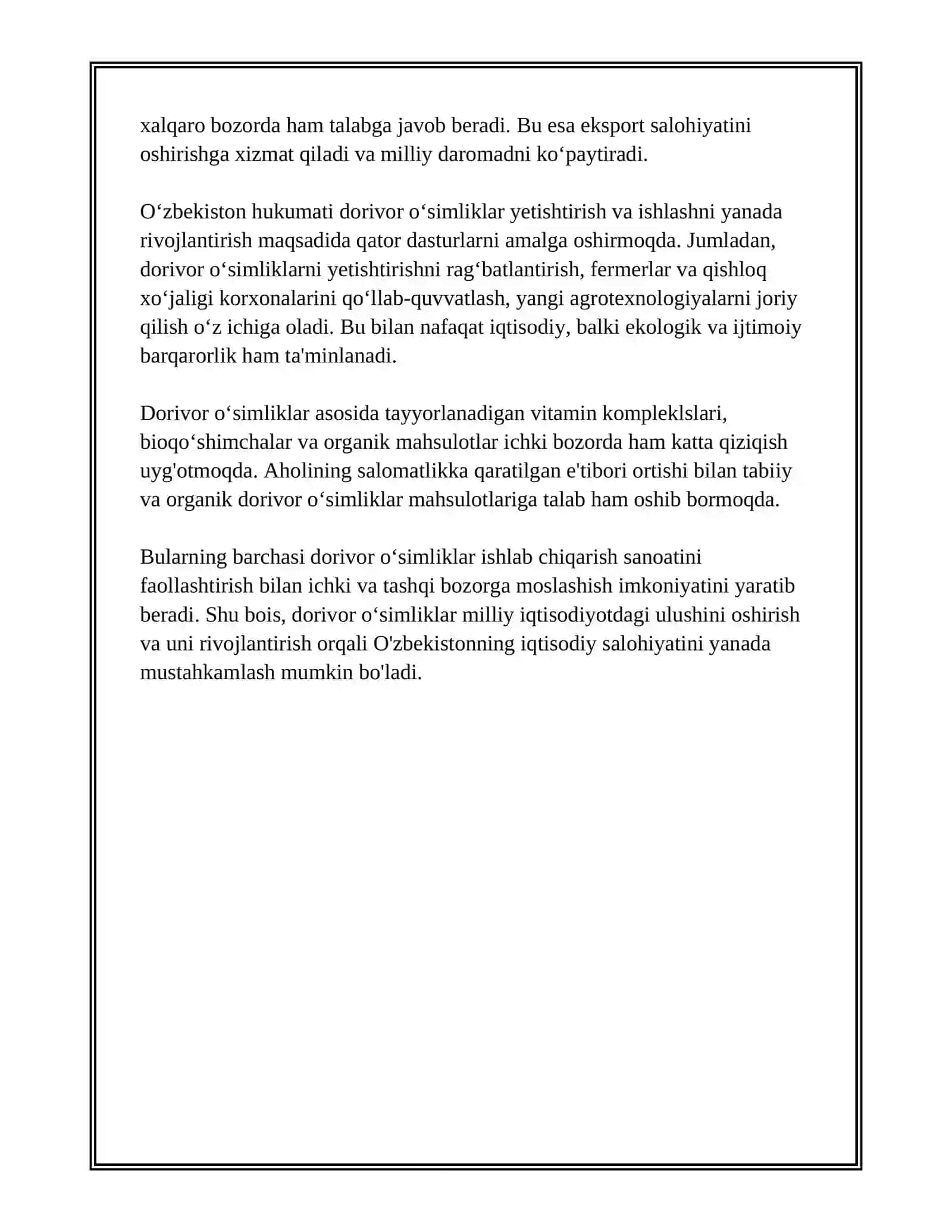 DORIVOR OʻSIMLIKLARNING IQTISODIY VA IJTIMOIY AHAMIYATINI BAHOLASH 4