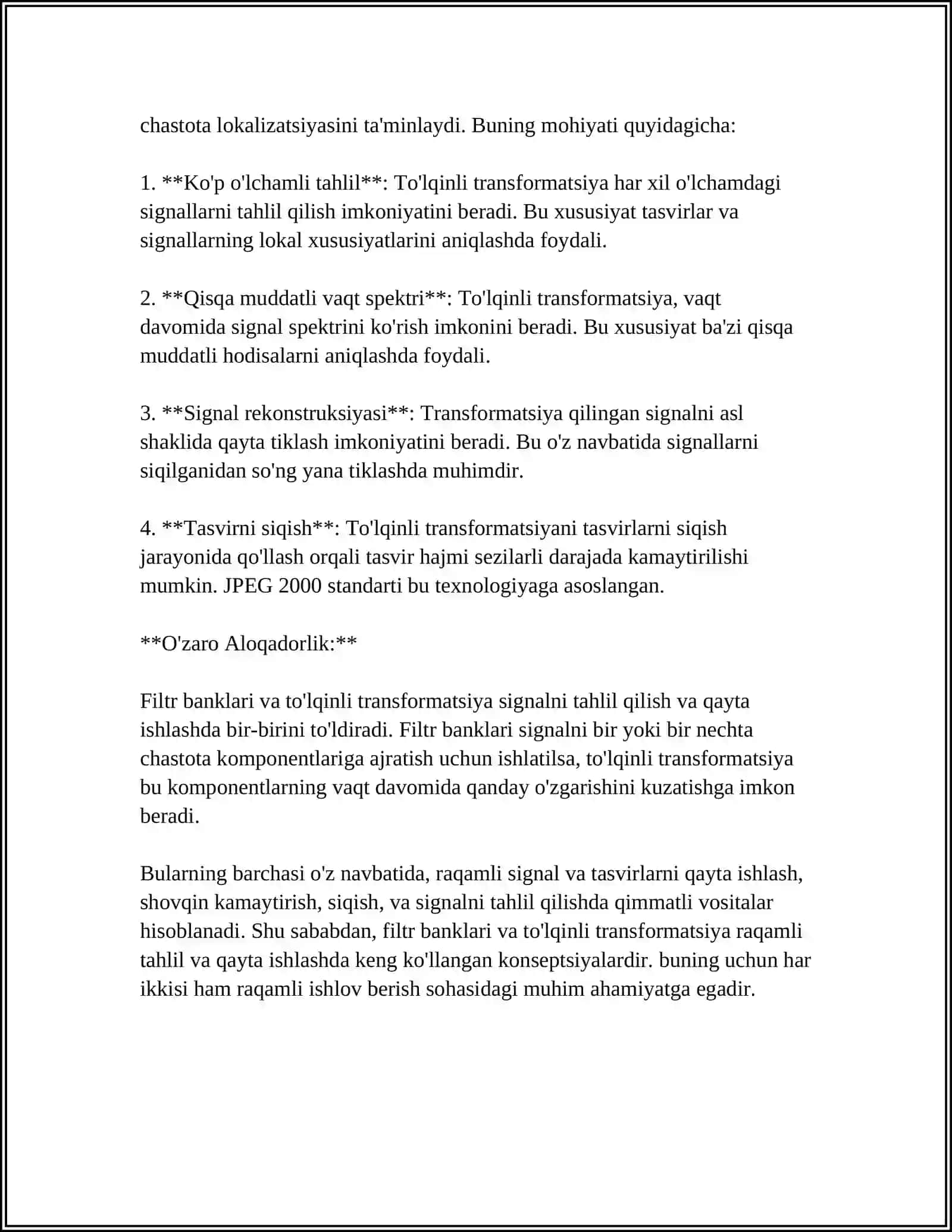 FILTR BANKLARI VA TO'LQINLI (WAVELET) TRANSFORMATSIYA 4