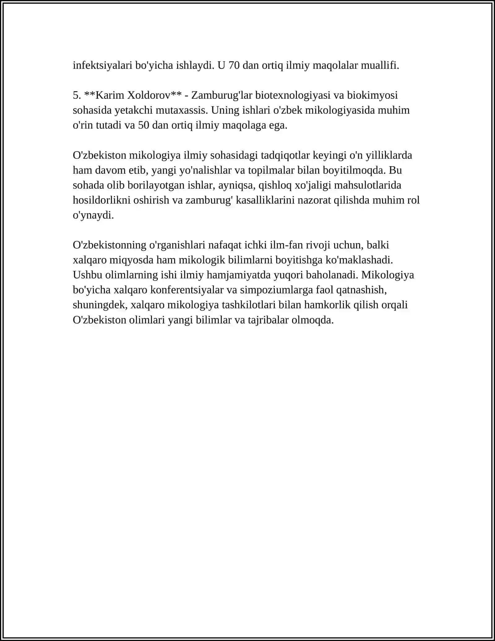 MIKROBIOLOGIYA,VIRUSOLOGIYA,IMMUNOLOGIYA,PARAZITOLOGIYA MODULINI RIVOJLANISHIGA HISSA QUSHGAN UZBEKISTONLIK YETAKCHI OLIMLARI 4
