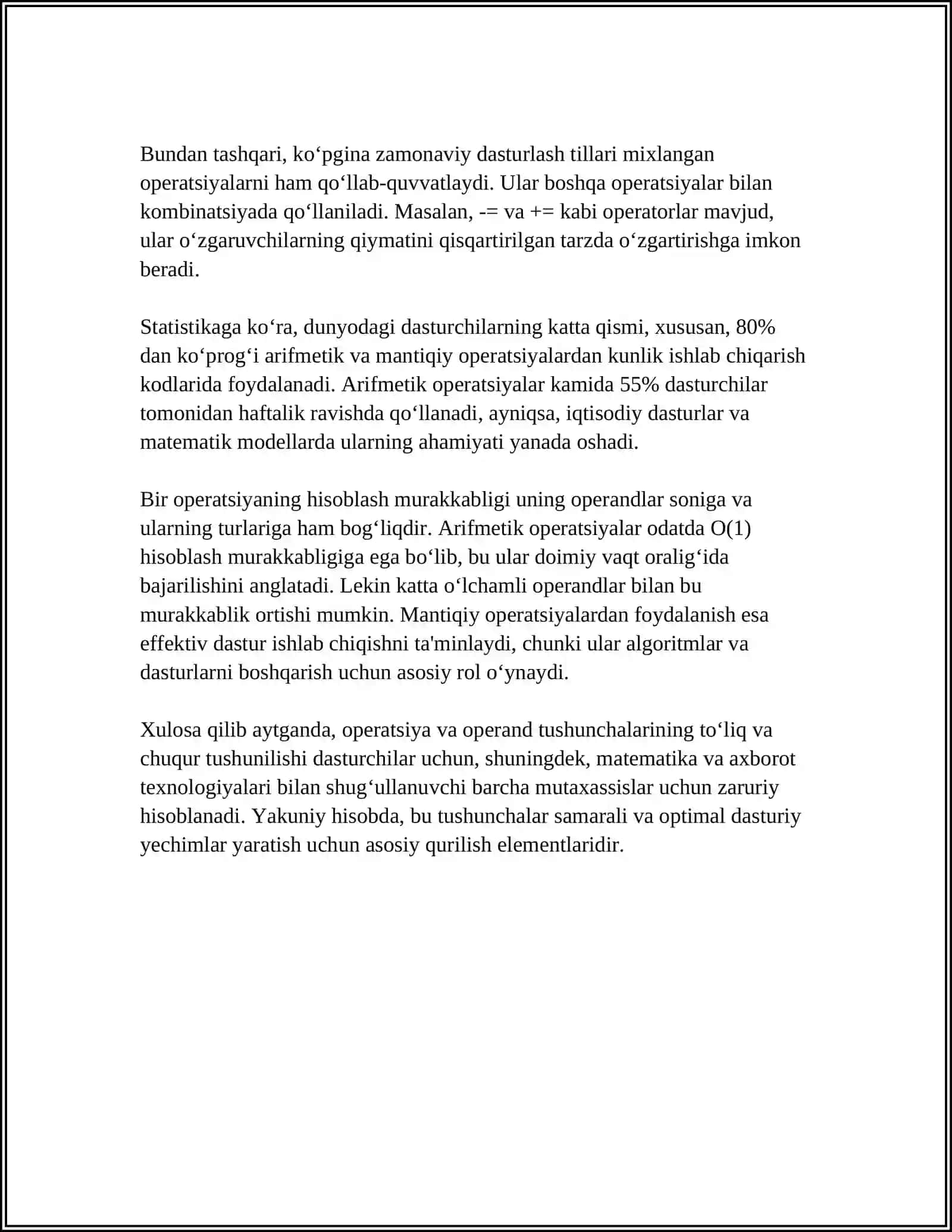 "OPERATSIYA-OPERAND" "HISOBLASHLAR MODELINI ÕRGANISH" 4