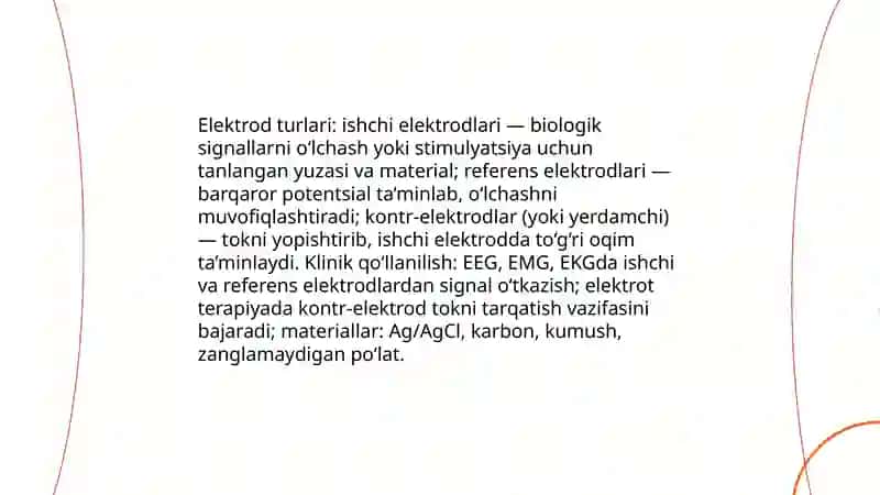 Elektrokimyo - tibbiyotda elektrodiagnostikaning asosi 4