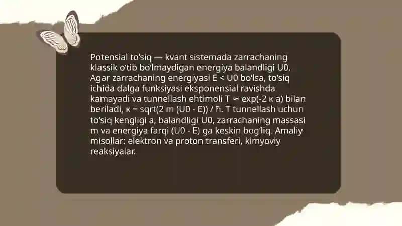 Tunnel effekti va uni tushuntirish. Kimyo 4