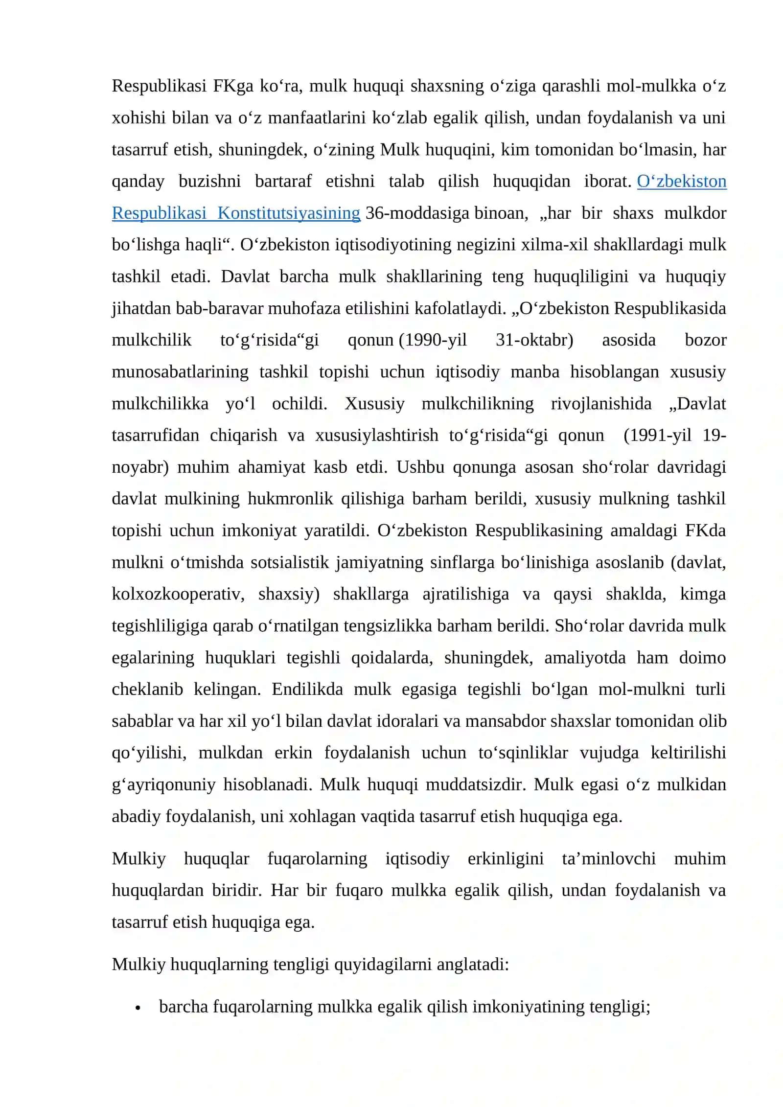 Mehnat va mulkiy sohalarda huquqlar tenglikni va uni ta’minlash 4