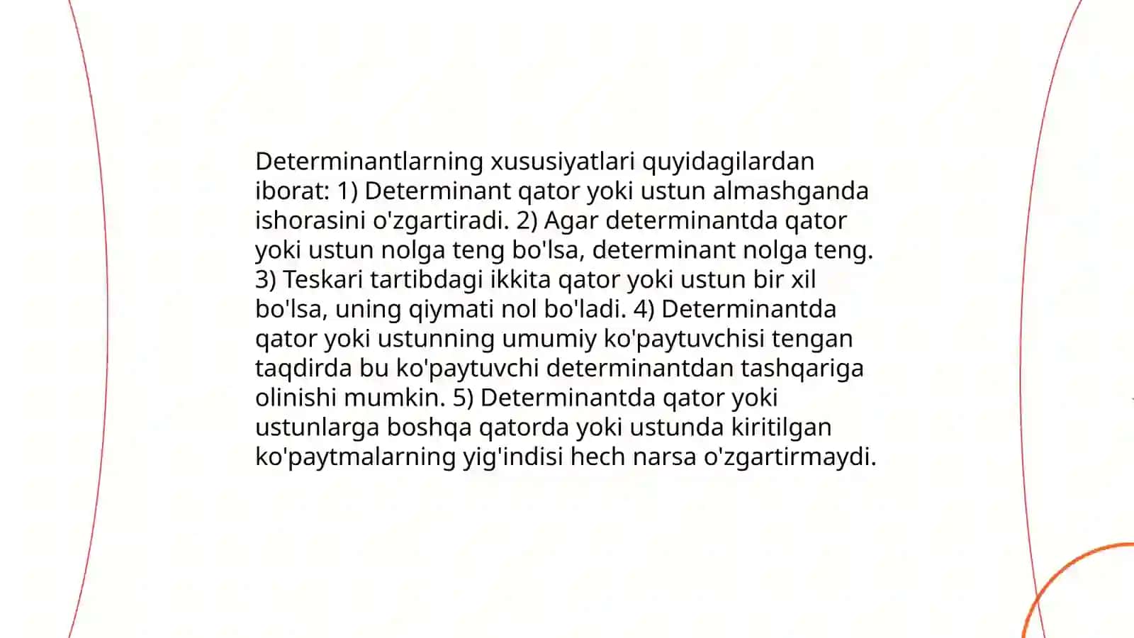 Kvadratik matritsa determinantni Determinantlari hisoblash 4