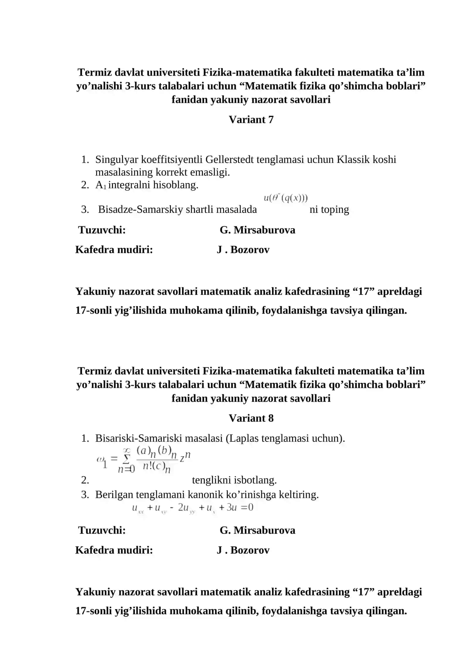 Matematik fizika qo’shimcha boblari 4