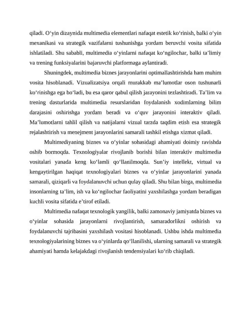 Multimediadan biznesda va o’yinlarda foydalanish 4