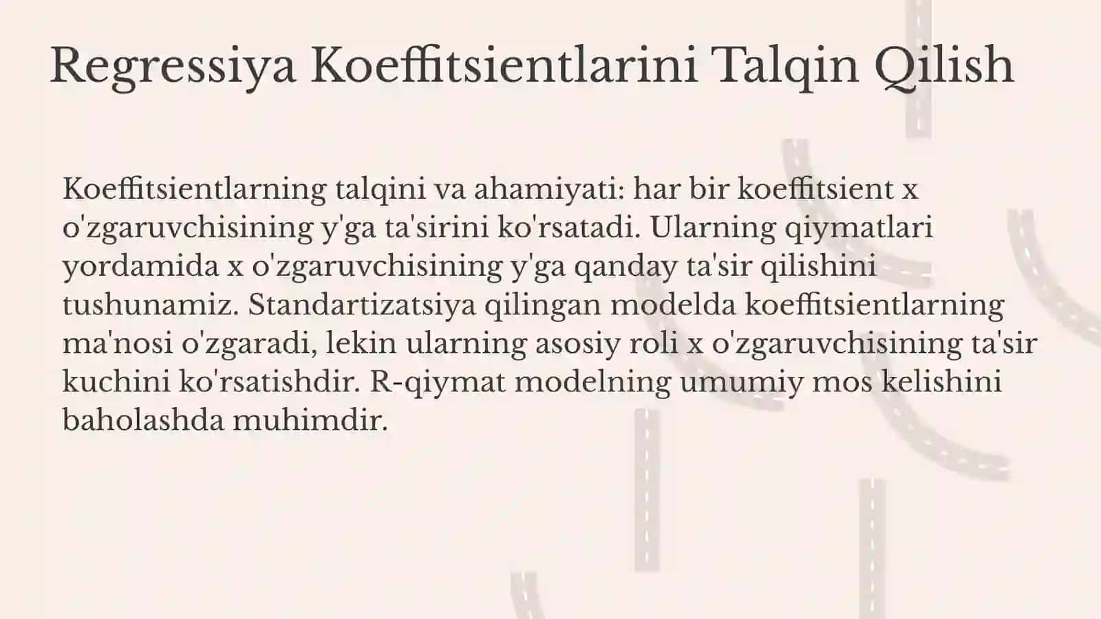 Regressiya koeffitsientlarining ahamiyatliligi. R- qiymat 4
