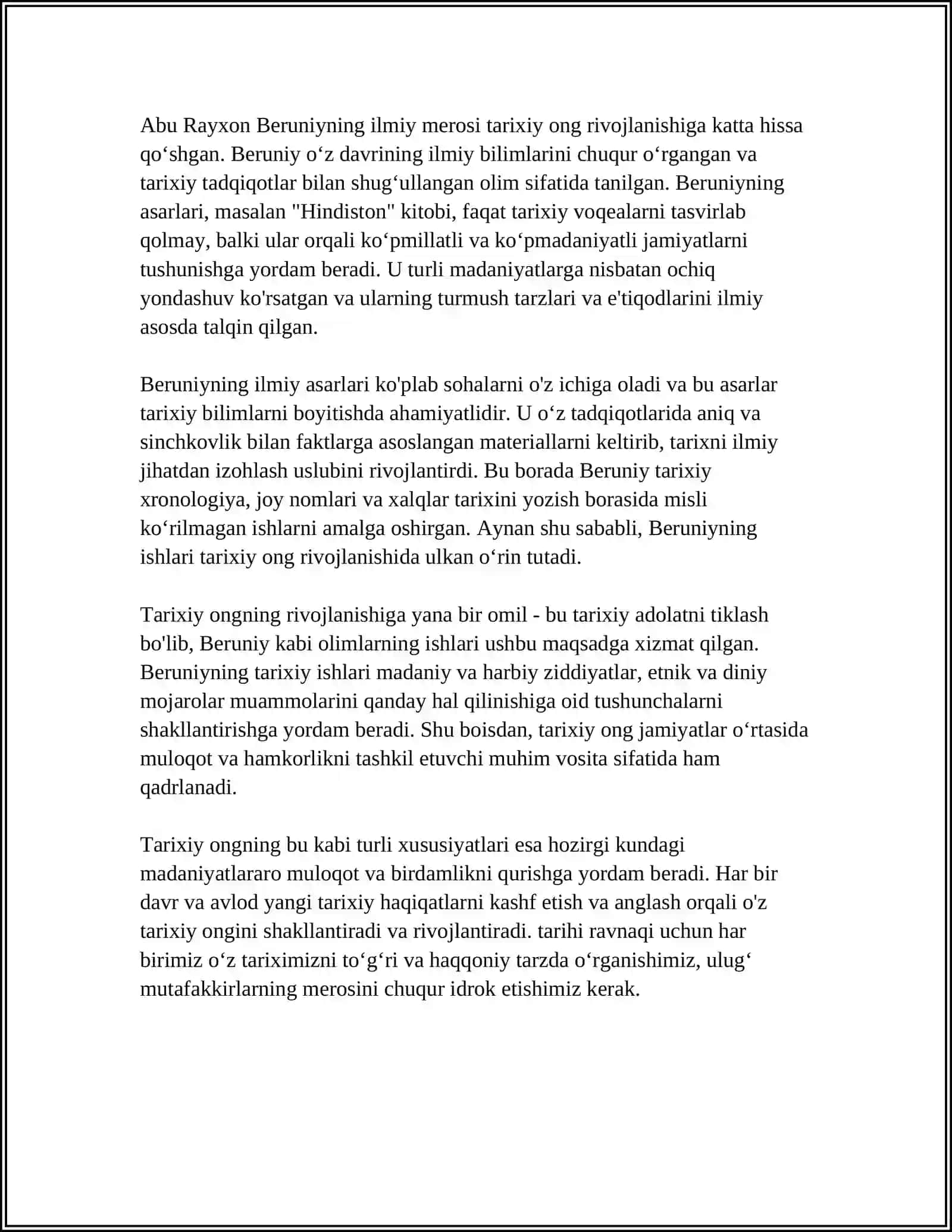 TARIXIY ONG TARIXIY XOTIRA VA TARIXIY MEROS TUSHUNCHALARI. ABU RAYXON BERUNIYNING TARIXIY ILMIY MEROSI 4