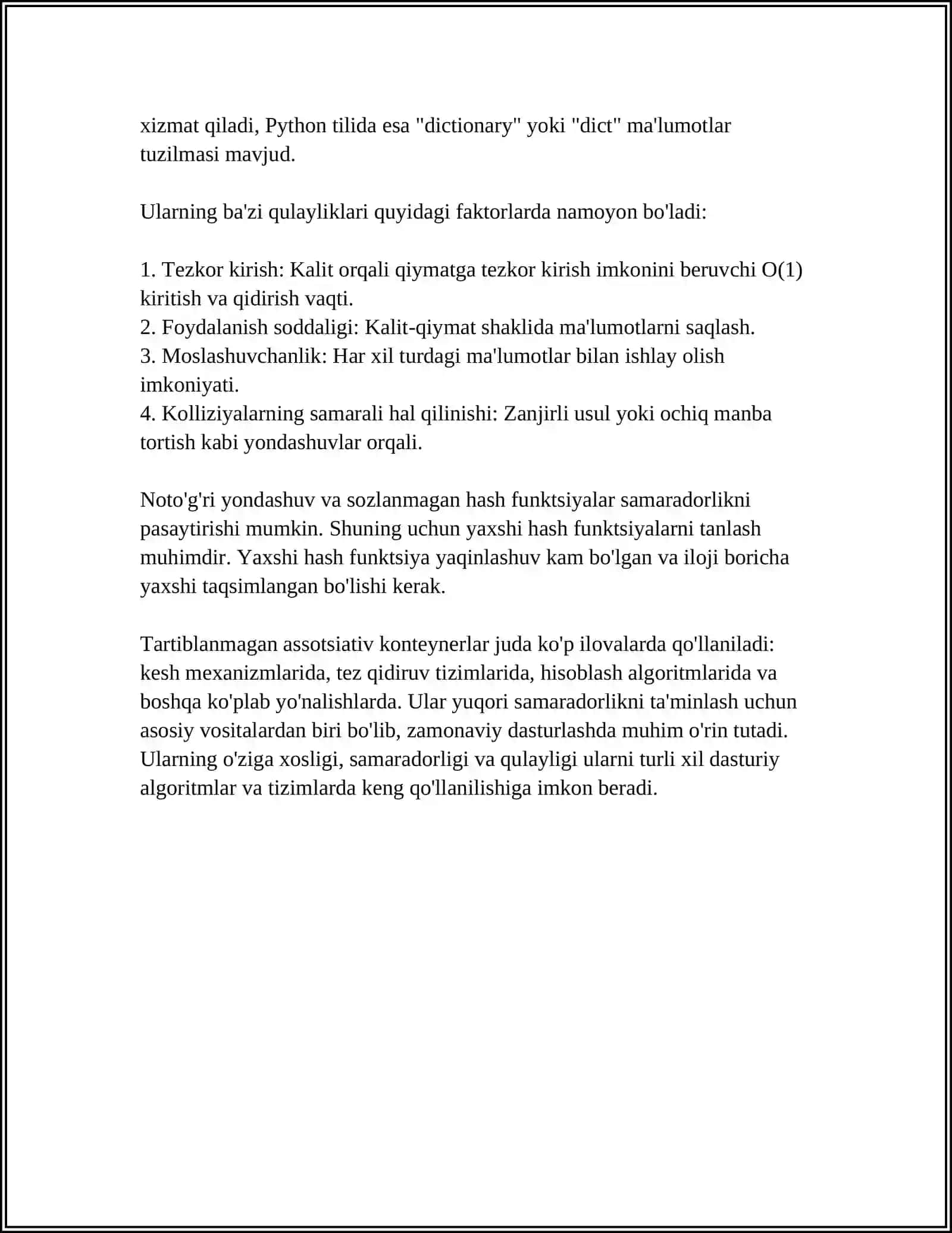 MUSTAQIL ISH Mavzu: TARTIBLANMAGAN ASSOTSIYATIV KONTEYNERLAR (UNORDERED_SET, UNORDERED_MAP, UNORDERED_MULTISET, UNORDERED_MULTIMAP) 4