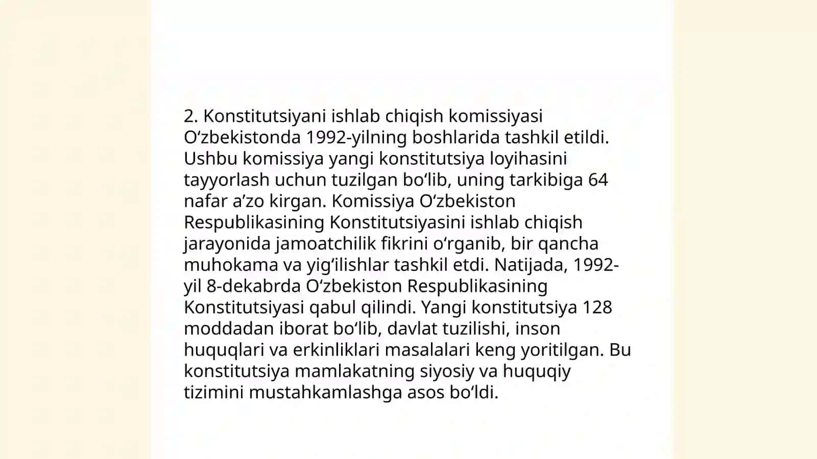 Oʻzbekiston respublikasi konstitutsiyasini yaratilish tarixi 4