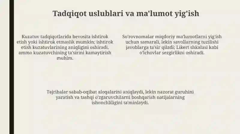 Biznesni tadqiq etish usullarini tanlash 4