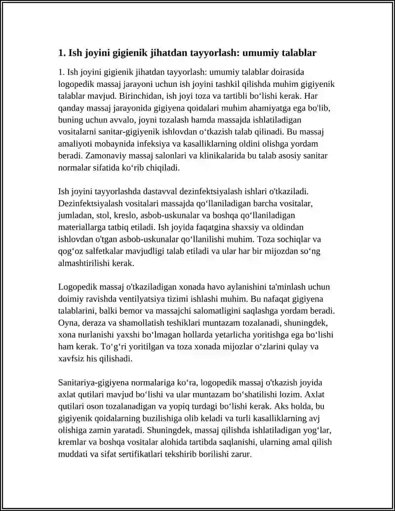 LOGOPEDIK MASSAJNI O'TKAZISH ISH JOYINI TASHKIL QILISH UCHUN GIGIYENIK TALABLAR. YUTISH VA CHAYNASHGA O'RGATISH TEXNIKASI 4