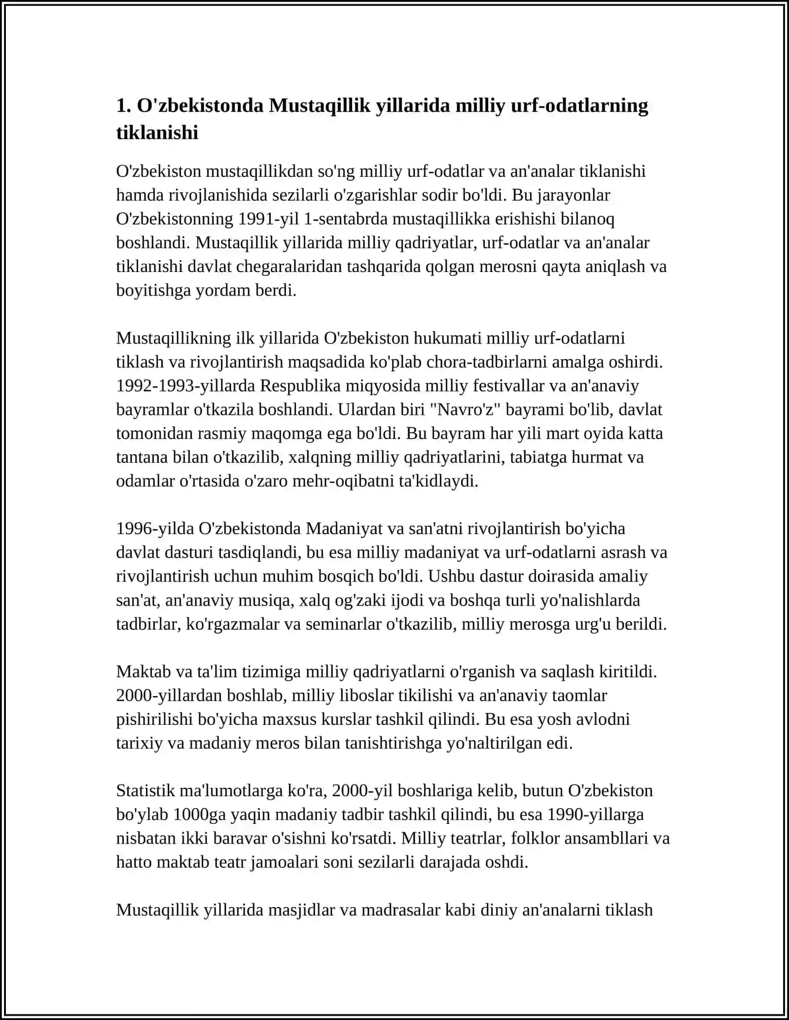 MUSTAQILLIK YILLARIDA MILLIYURF-ODATLAR, QADRIYATLAR VA ANANALARNING QAYTA TIKLANISHI 4