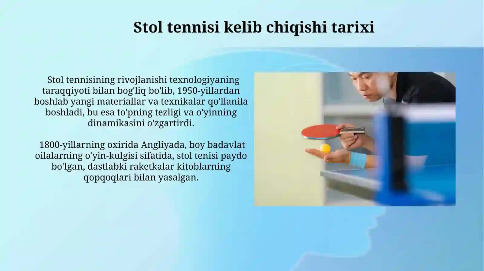 Stol tennisi vujudga kelishi va rivojlanish tarixi 4