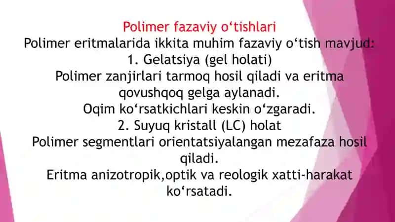 Polimerer itmasining gel va suyuq kristall holatga o'tishini reooptimetrik usulda baholash 4