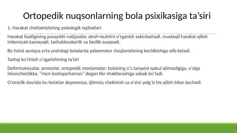 Ortopedik nuqsoni bolgan boolalarda psixosial qollab quvvatlash va oilaviy psixalagik parvarish 4