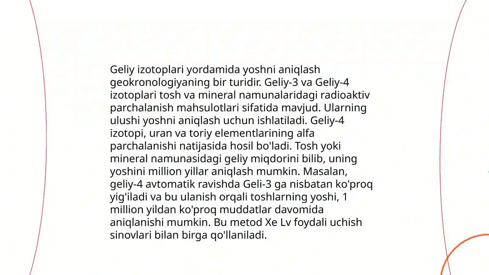 Yoshini aniqlashning qo'rg'oshin, geliy, argon va stronsiy usullari 4
