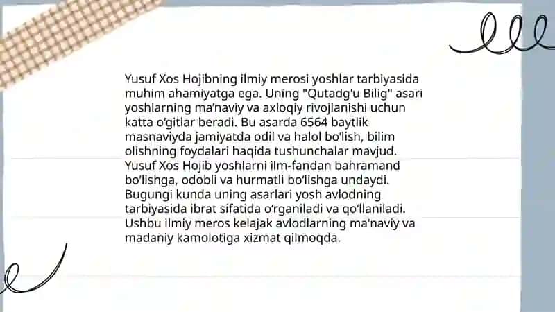 Yuksak ma'naviyatli yoshlarni tarbiyalashda O'rta Osiyo allomalari ilmiy merosining o'rni (Allomalarning ilmiy faoliyati asosida) 4