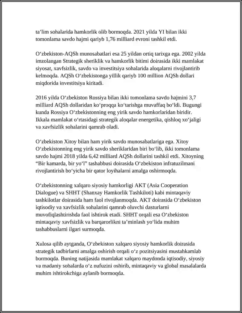 O‘ZBEKISTON VA JAHON HAMJAMIYATI 4
