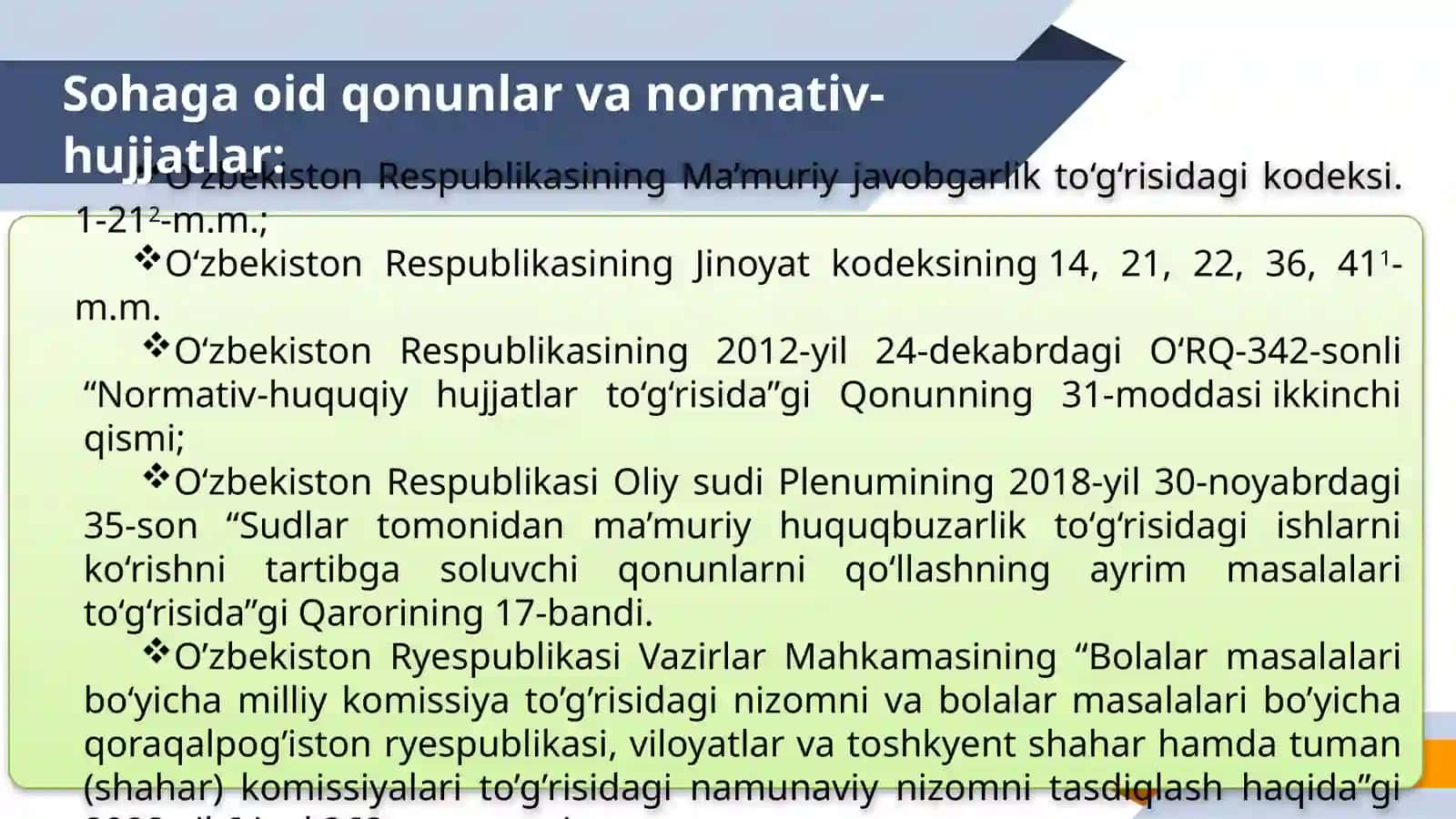 MAʼMURIY JAVOBGARLIK MODULI TUSHUNCHASI VA VAZIFALARI. MAʼMURIY HUQUQBUZARLIK TUSHUNCHASI, TURLARI VA TARKIBI 4