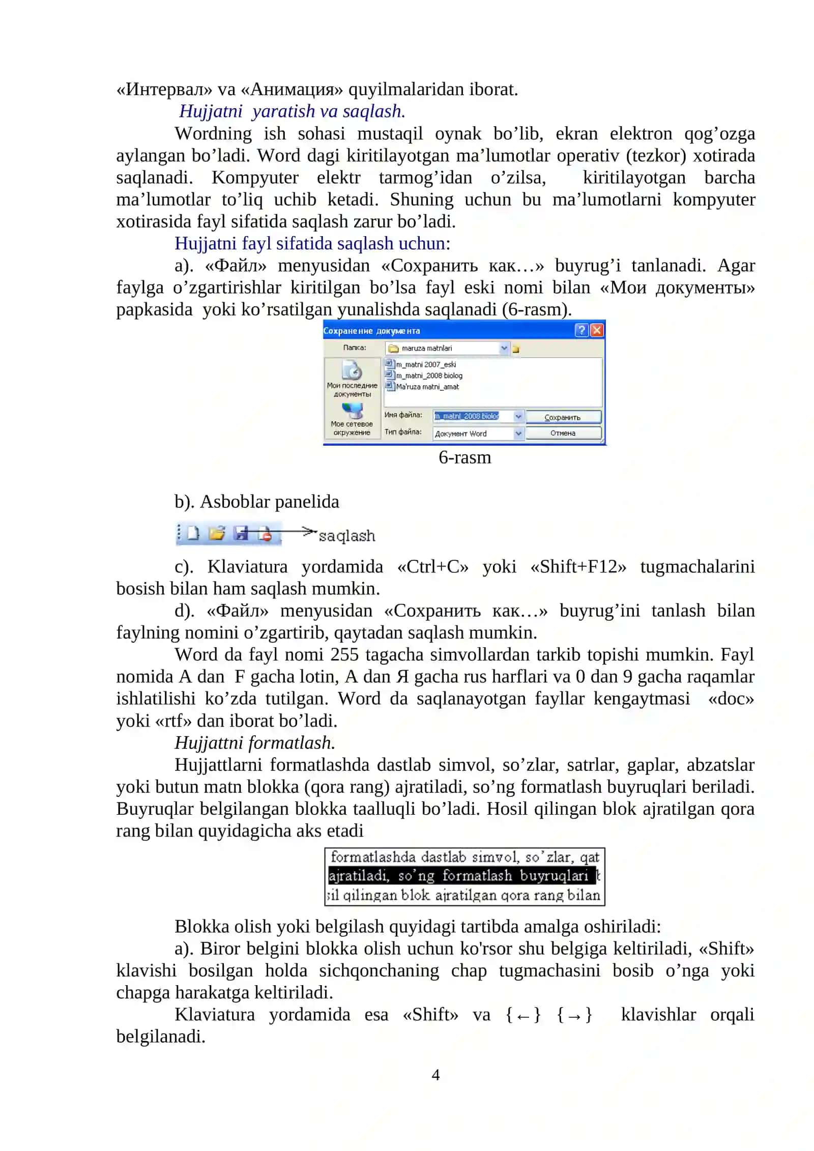 WORD MATN MUHARRIRINING GRAFIK IMKONIYATLARI 4