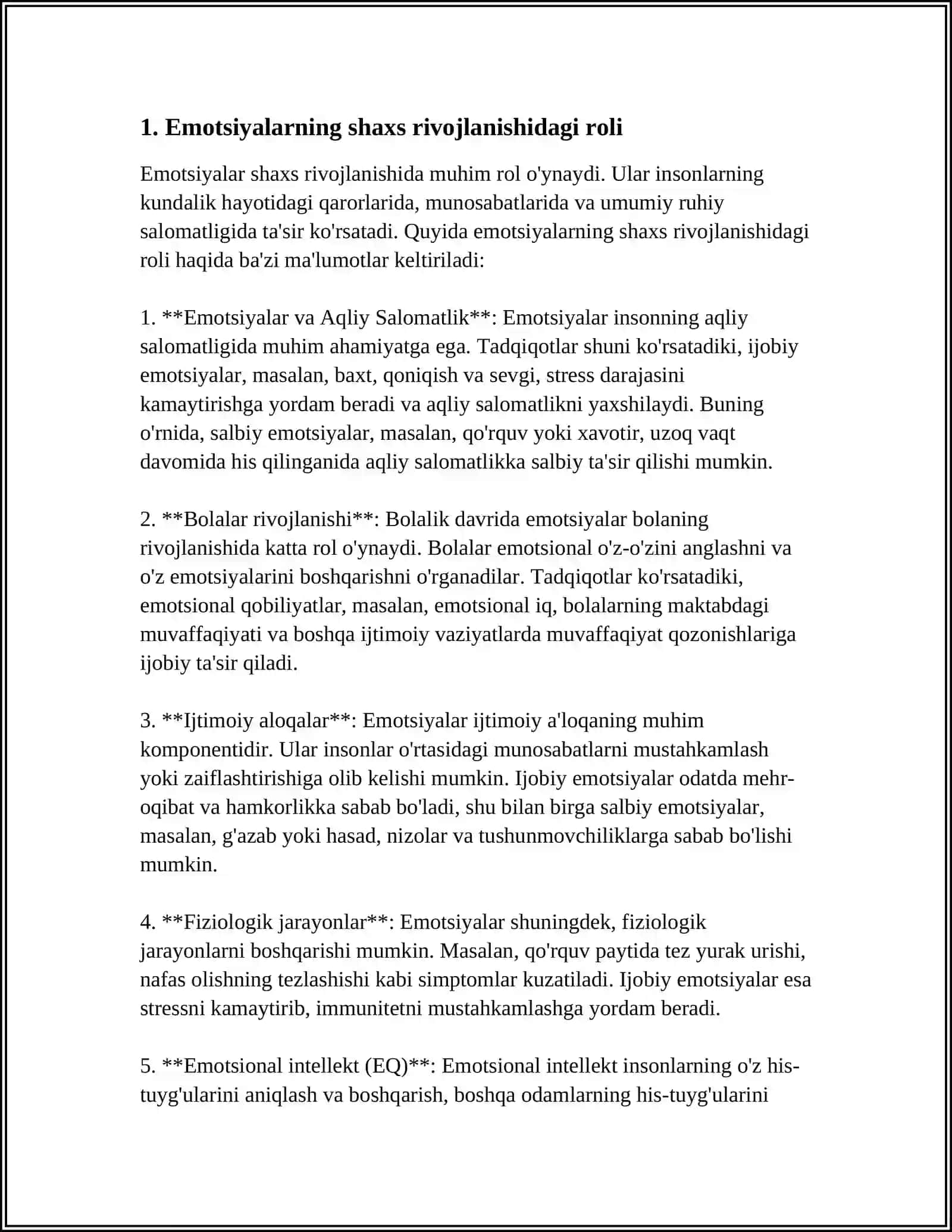 EMOTSIYALARNING SHAXS SHAKLLANISHIDAGI O‘RNI 4