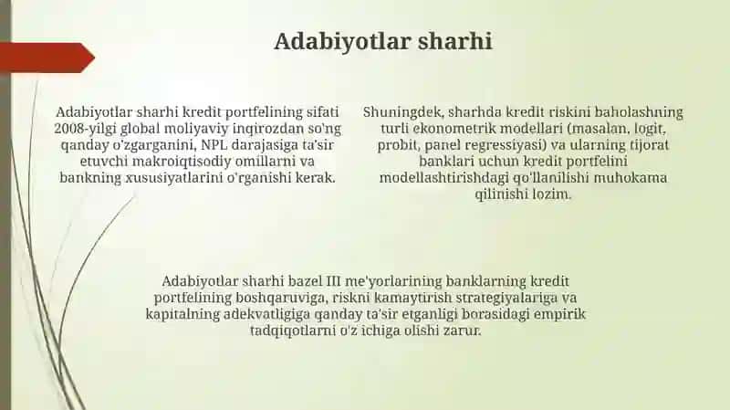 Tijorat banklarining kredit portfelini ekonometrik modellashtirish 4