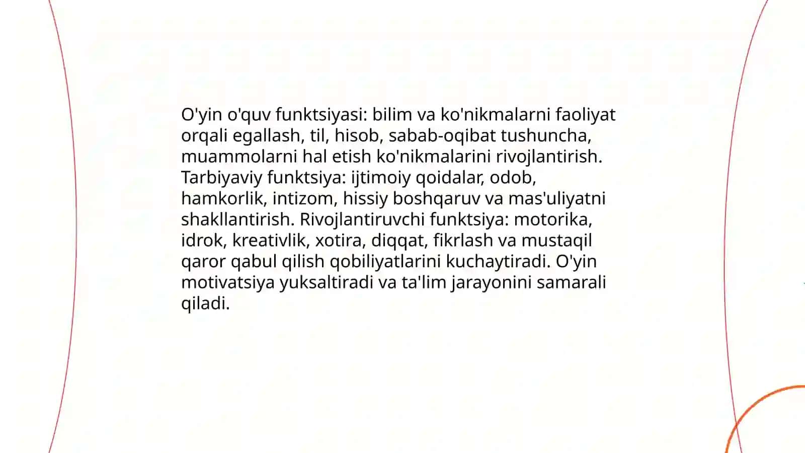 O'yinning bolalar faoliyatidagi o'rni 4