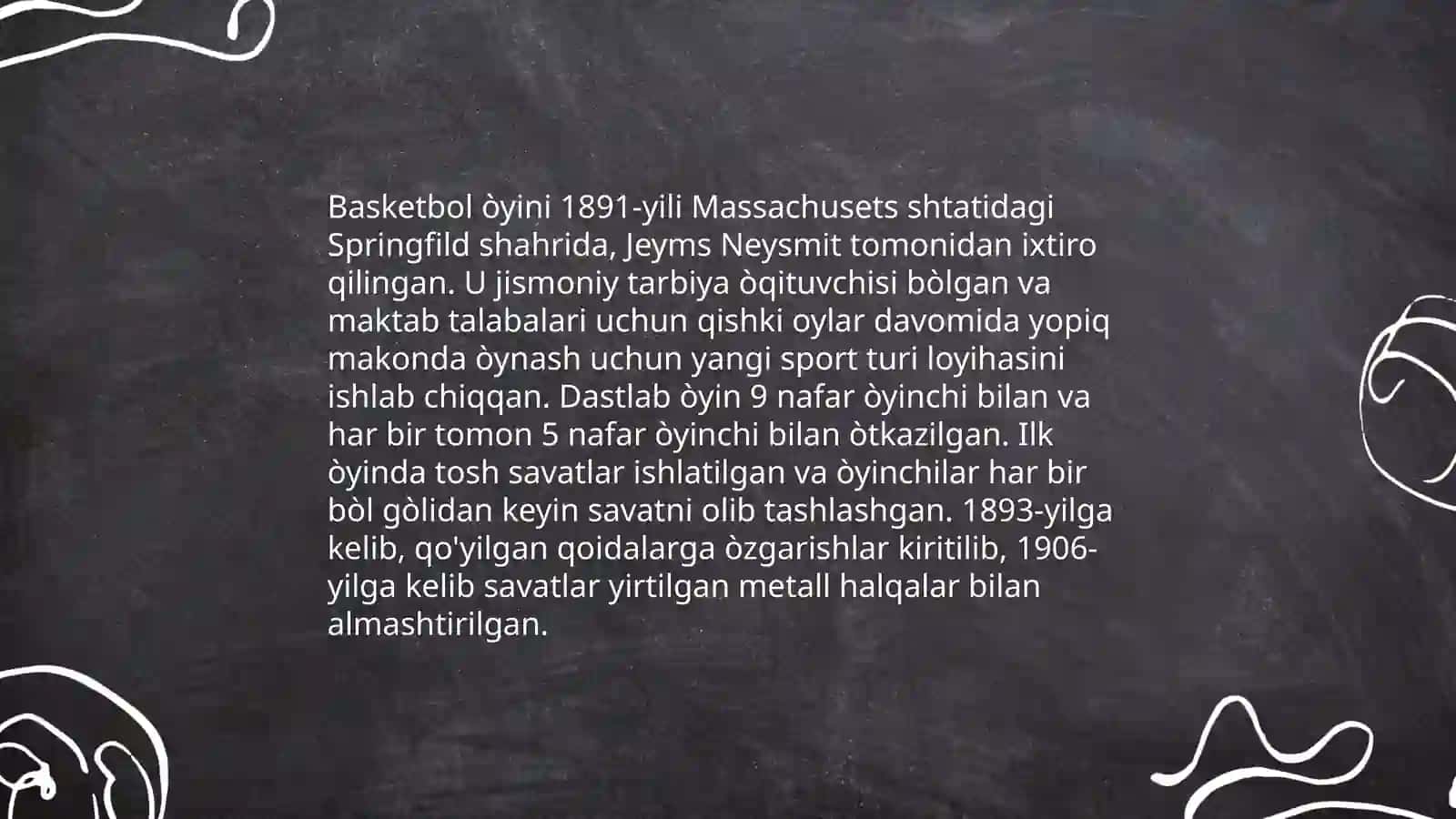 Basketbol òyining kelib chiqish tarixi va òyin qoidalari 4