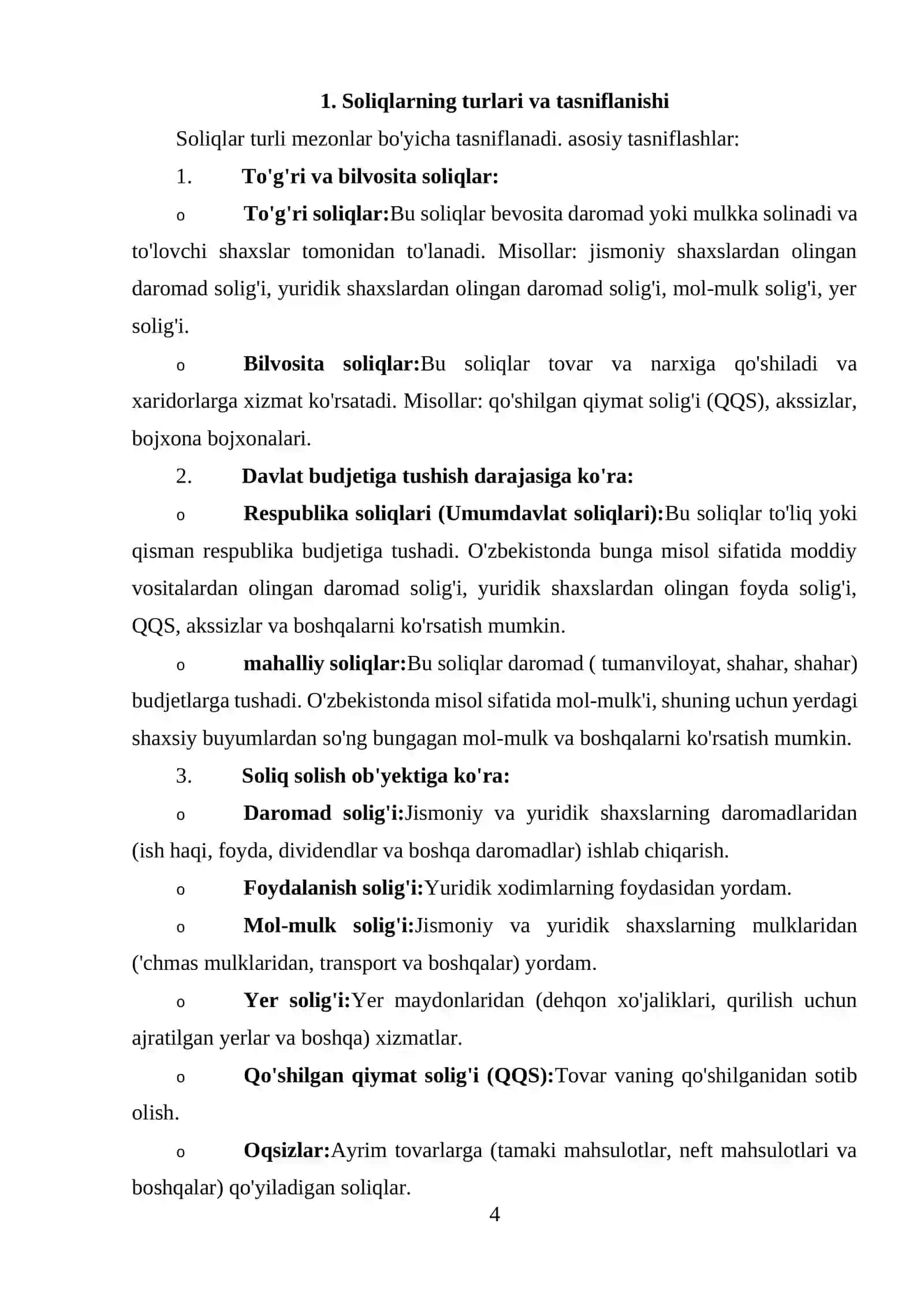Soliqlar, ularning vazifalari va turlari 4