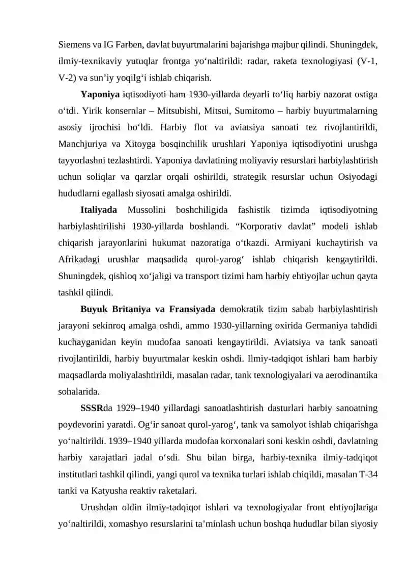 Ikkinchi jahon urushidan oldin va urush davrida iqtisodiyotni harbiylashtirilishi 4