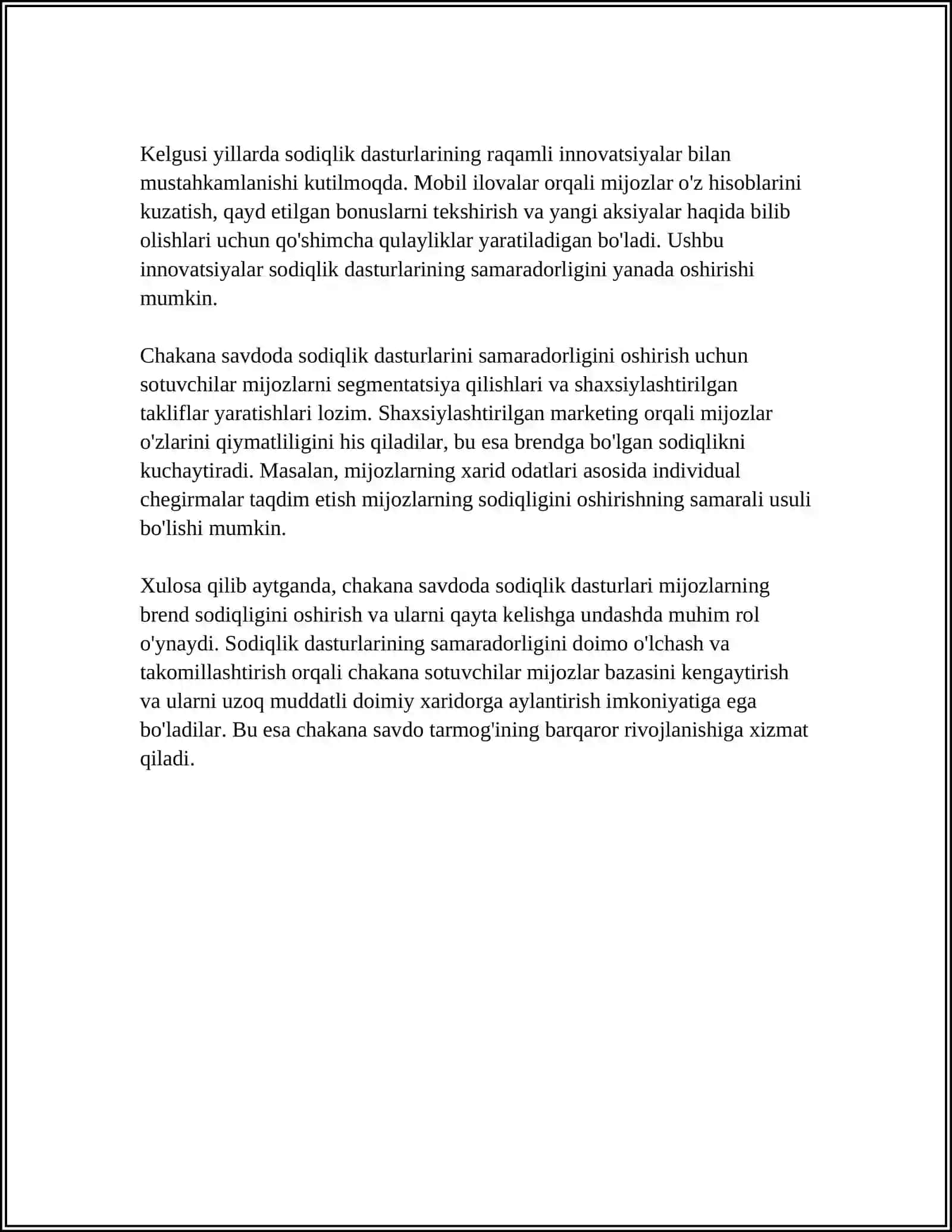 ISTE'MOLCHILARNING SODIQLIGI: CHAKANA SAVDODA SODIQLIK DASTURLARINING SAMARADORLIGI 4