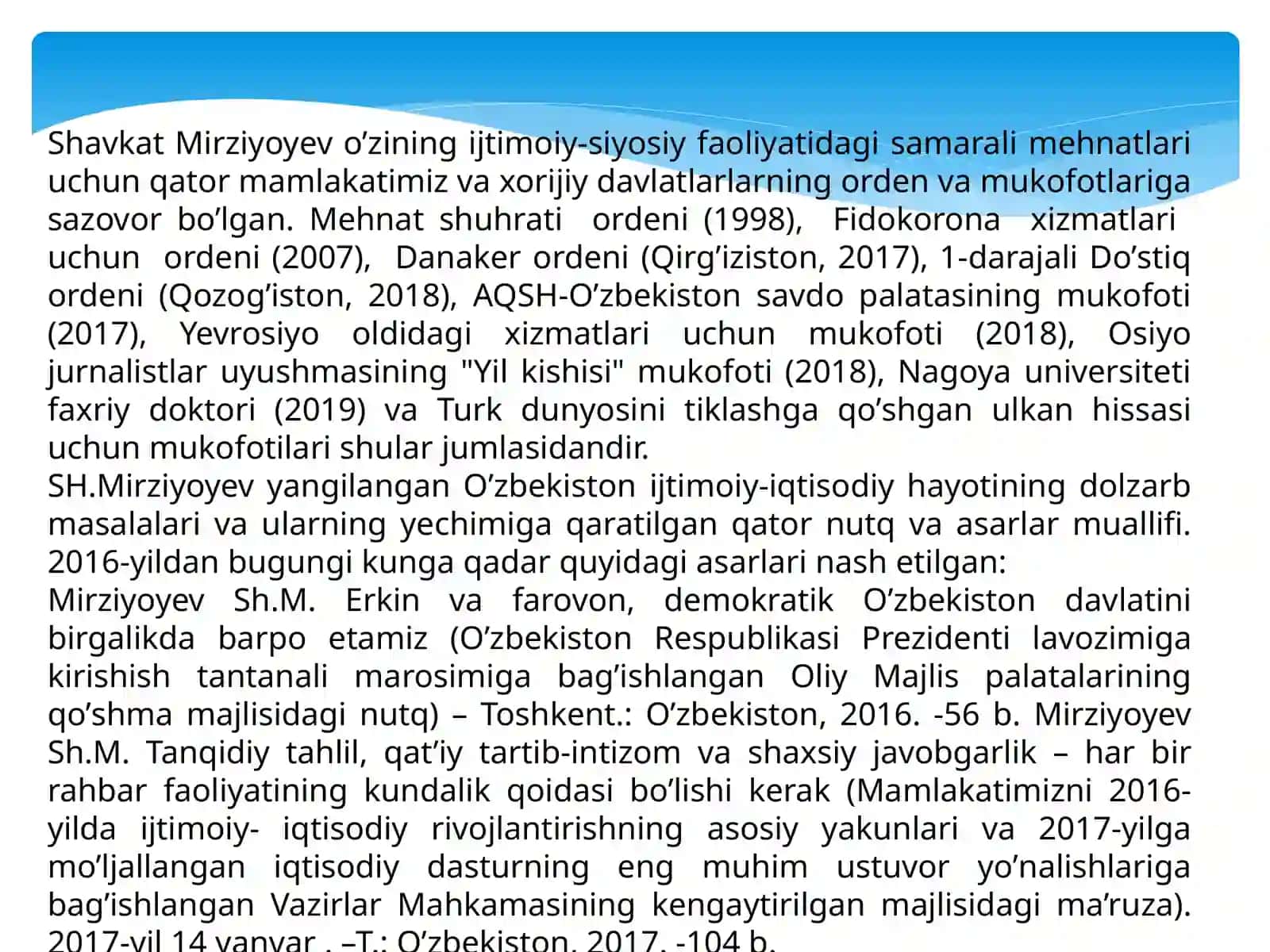YANGI О’ZBEKISTONDA PREZIDENT SHAVKAT MIRZIYOYEV RAHBARLIGI VA TASHABBUSI OSTIDA AMALGA OSHIRILAYOTGAN ISLOHOTLAR 4