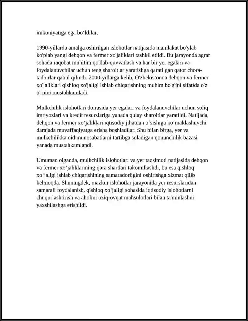 Mulkchilik islohoti va yer taqsimoti: dehqon va fermer xo'jaliklarining shakllanishi 4