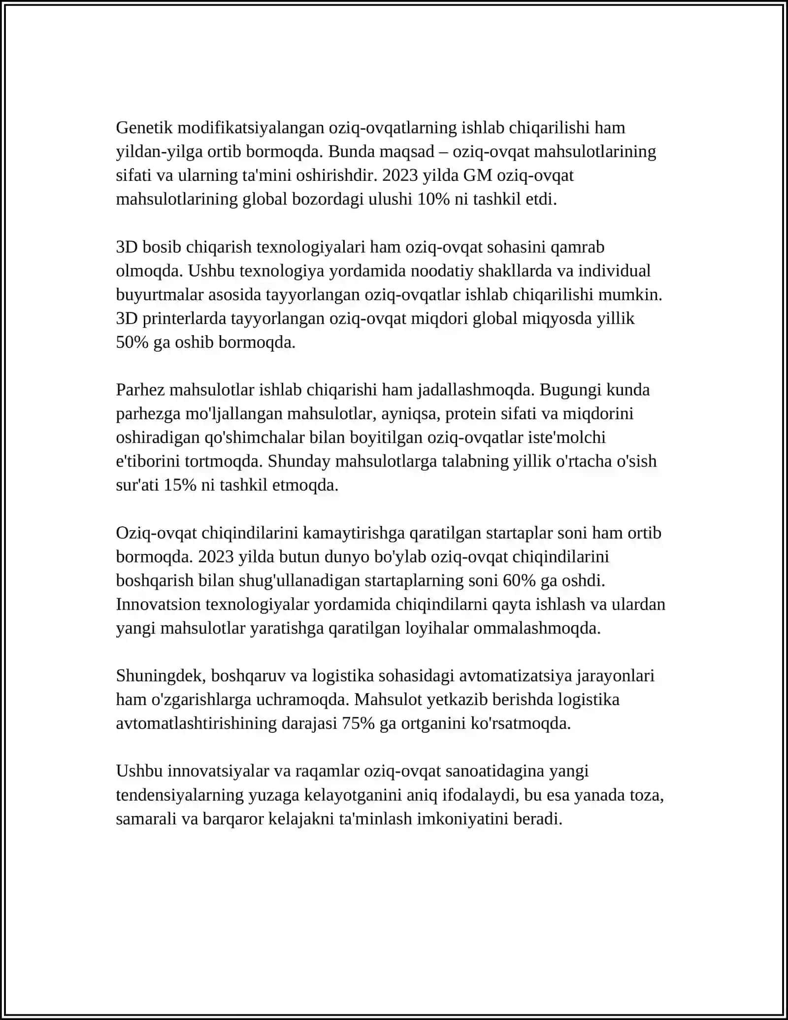 Oziq-ovqat sanoatida innovatsiyalar 4