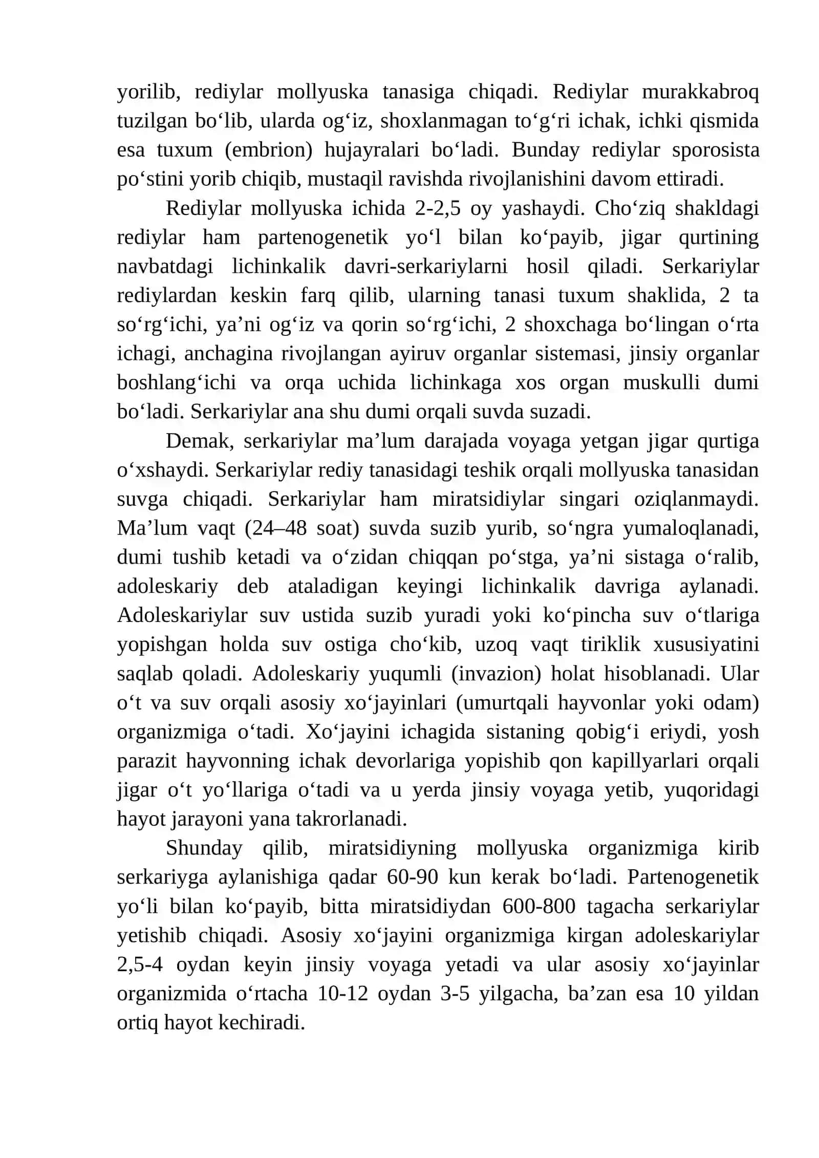 Jigаr qurtining tuzilishi vа rivоjlаnish sikli 4