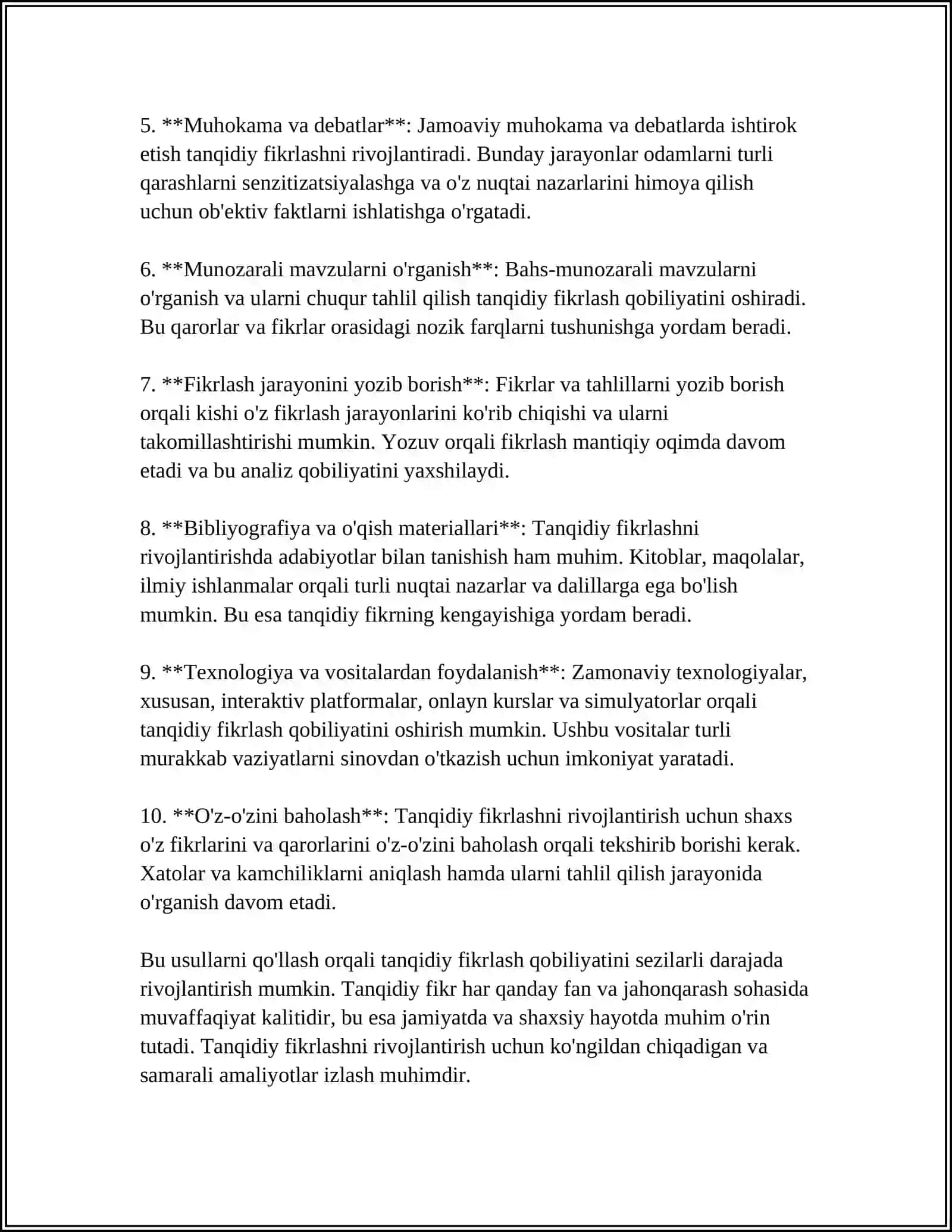 Tanqidiy fikrlashni rivojlantirish usullari 4