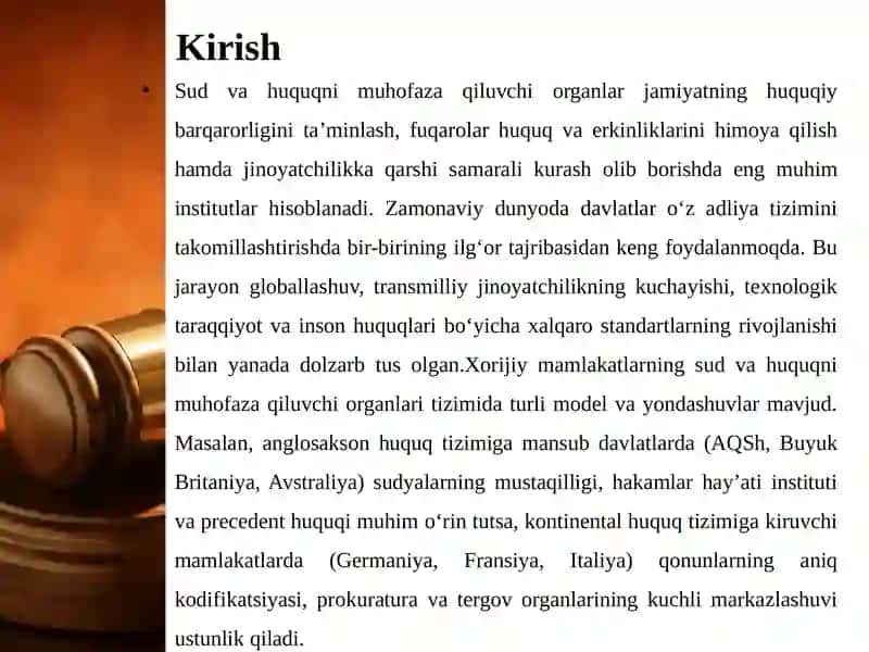 SUD VA HUQUQNI MUHOFAZA QILUVCHI ORGANLAR BO‘YICHA XORIJIY MAMLAKATLAR TAJRIBASI TAHLILI 4