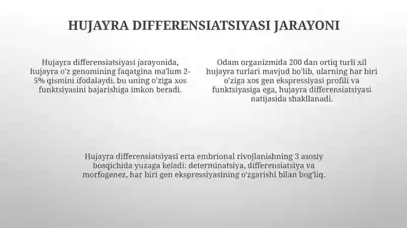 Genlar tasiringing boshqarilishi.Hujayra Differensiasi 4
