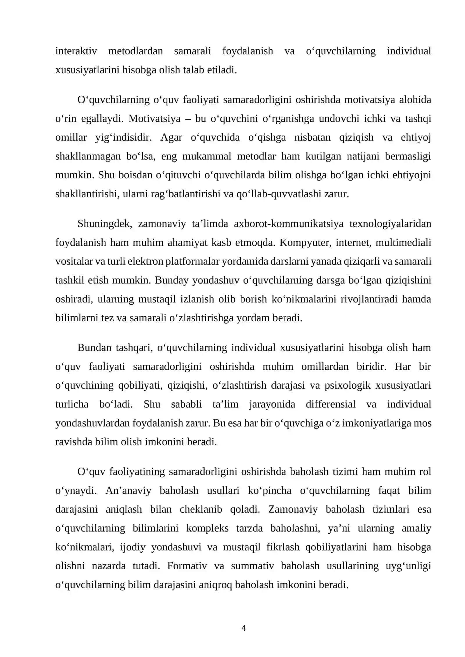 “TARBIYA VA HUQUQ FANINI O’QITISH METODIKASI” FANIDAN KURS ISHI 4